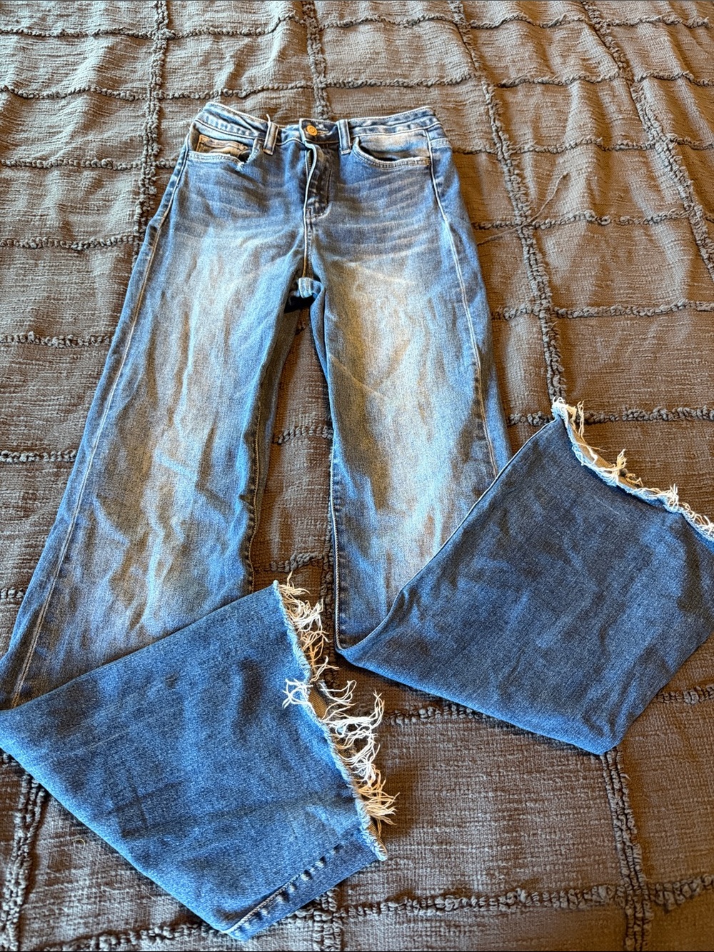 Flying Monkey Distressed Light Blue Wide-Leg Jeans with Frayed Hem